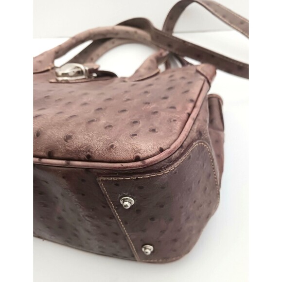 VTG Dooney & Bourke Ostrich Satchel Taupe Brown w Crossbody Strap - Picture 13 of 16